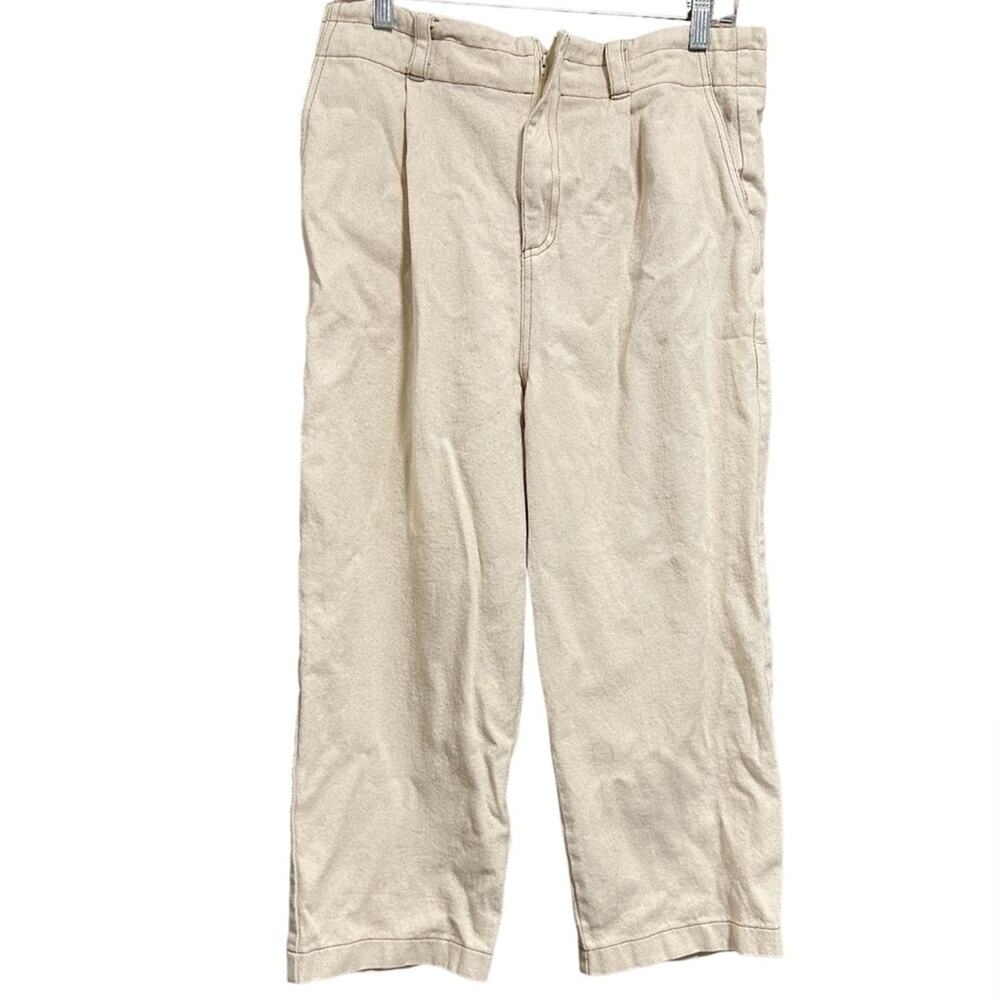 All in Favor Khaki Pleated Wide Leg Cropped 100% Cotton Pants Size Large